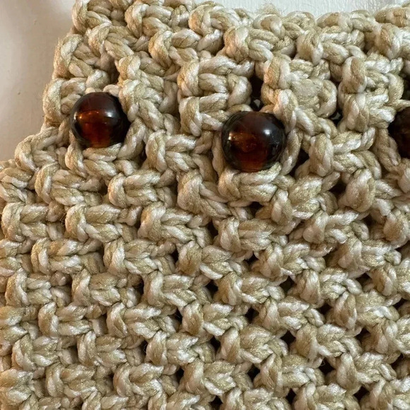 Vintage Handmade Macramé Purse Wooden Handles 70’s 80’s Hippy Kitschy Bohemian - Picture 3 of 13